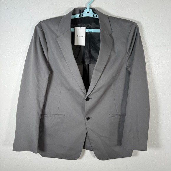 Theory Blazer Mens 46 Gray Semi Tech Blazer Sport Coat Stretch Two Button New